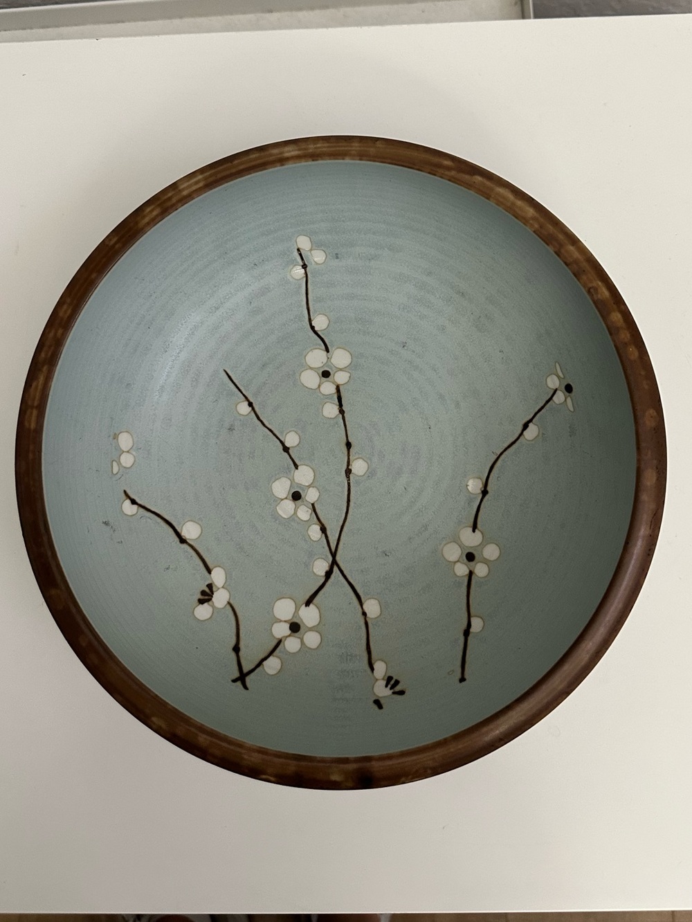 Vintage Kafuh Cherry Blossom Large Serving Bowl-Sea Glass Blue-9.25 x 3 inches